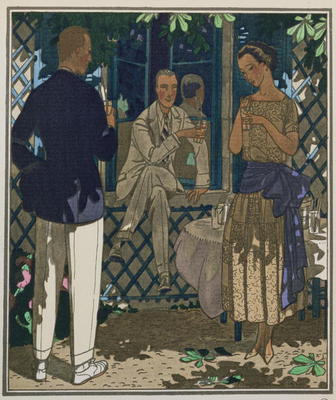 Gazette du Bon Ton; Que C'est Bon ou les Boissons Glacees, chiffon dress by Doeuillet, 1921 von 
