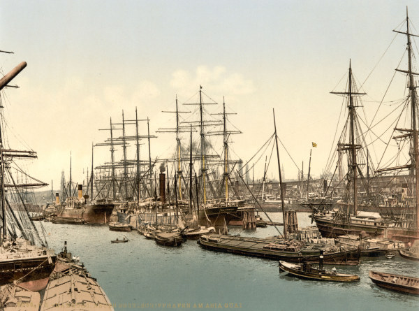 Hamburg, Hafen mit Segelschiffen von 