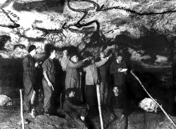 historical visit of the Cave of Lascaux, Montignac, France at the time of its discovery in 1940 l-r  von 