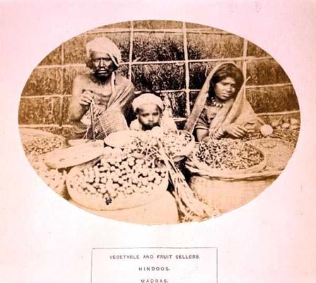 Hindu Vegetable and Fruit Sellers in Madras, 19th century (sepia photo) von 
