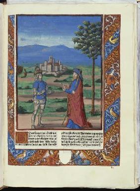 Karl dem Großen erscheint der Heilige Jakobus (aus: Chroniques de France) 1493