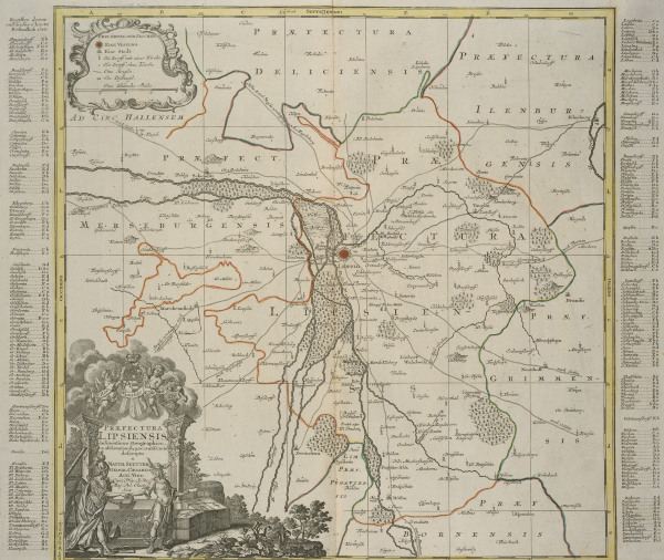 Leipzig, Landkarte um 1750 von 