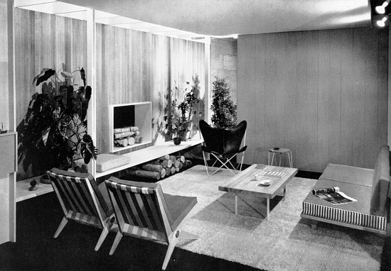 Living-dining room designed by Florence Knoll, page 77 from the catalogue for 'An Exhibition for Mod von 