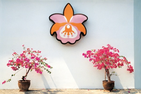 Logo of hotel placed above two bougainvillea pots supposed orchid Pattaya (photo)  von 