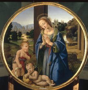 Lorenzo di Credi, Maria, das Kind anbet.