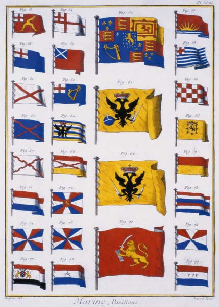 Maritime Flags, from the Diderot Encyclopaedia, 18th century (coloured engraving) (see also 61018 & von 