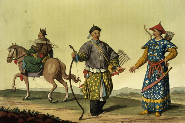Mongolian Eight Flags soldiers from Ching's military forces, engraved by R. Rancati (colour engravin von 