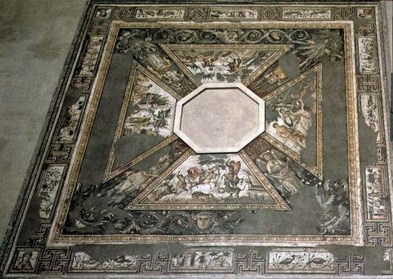 Mosaic pavement based round an octagonal basin, depicting the seasons and hunting scenes, from the C von 