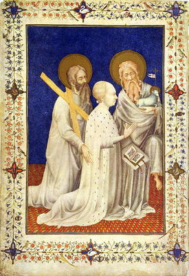 MS 11060-11061 John, Duc de Berry on his knees between St. Andrew and St. John, French, by Jacquemar von 