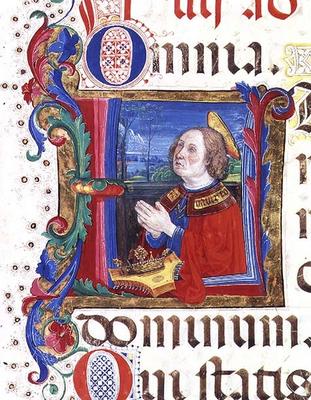 Ms 542 f.60r Historiated initial 'U' depicting King David praying from a psalter written by Don Appi von 