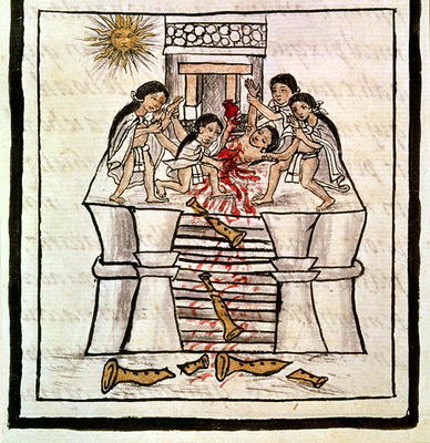 Ms Laur. Med. Palat. 218 f.84v Human sacrifice at the temple of Tezcatlipoca from a history of the A von 