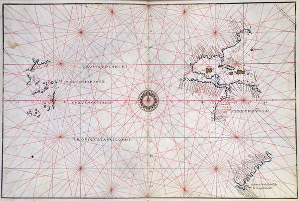 Nautical Chart of the Pacific Ocean and Central America, 16th century von 