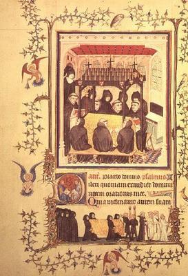 Nouv Lat 3093 f.104 Monks taking prayers by the Parement Master and his workshop, French 20th