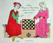 Otto IV, Marquis of Brandenburg, playing chess with a lady, illustration from a facsimile of the Man 1863