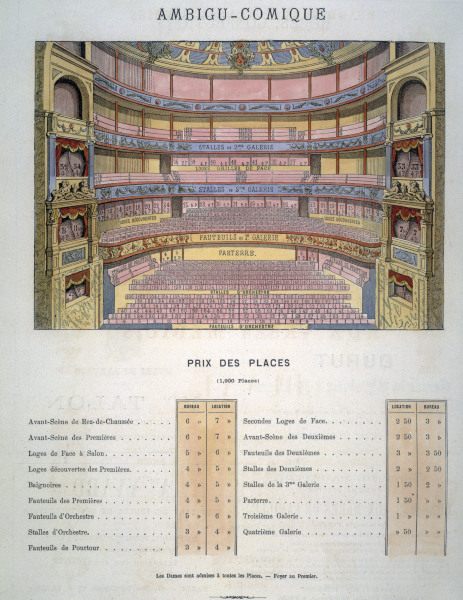 Paris, Théâtre de l''Ambigu, Preistabelle von 