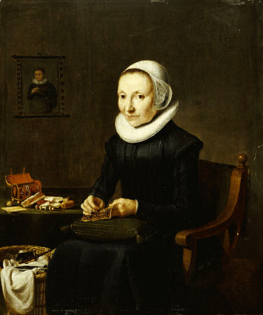Portrait Of An Old Lady, Aged 54, Embroidering von 