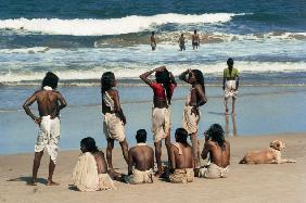 People from hinterland bathing during summer at beach, Bhaga (photo) 