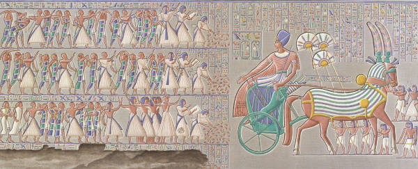 Ramses III. im Streitwagen / nach Relief von 