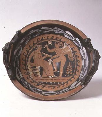 Red-figure patera depicting winged Eros and seated female figure, Greek (pottery) von 