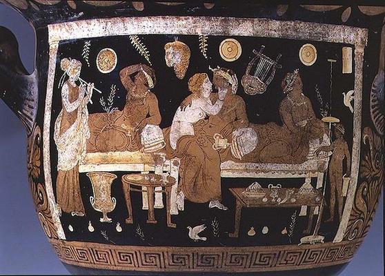 Red and white figure calyx crater: detail depicting banquet scene, Greek (pottery) (detail of 85012) von 