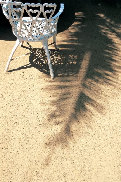 Shadow of coconut leaf straight below wrought-iron chair (photo)  von 
