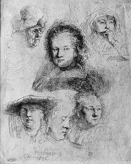 Six heads with Saskia van Uylenburgh (1612-42) in the centre von 
