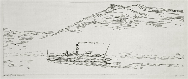 Steamboat on the Thuner Sea, 1911 (no 11) (pen on paper on cardboard)  von 