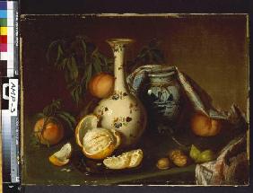 Stillleben mit Vase, Orangen und Nüssen 1843
