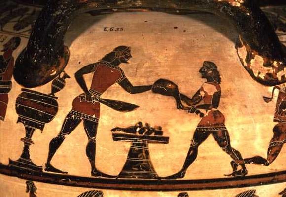 Servants Preparing Food for a Symposium, detail from an Early Corinthian black-figure column-krater, von 