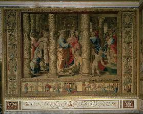 St. Peter and St. John heal a cripple at the gate of the temple, from the Brussels Tapestries, repli C17th