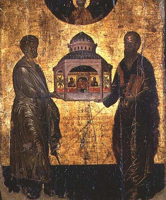 St. Peter and St. Paul presenting God with a Temple, icon, Veneto-Cretan school, 15th century (tempe von 