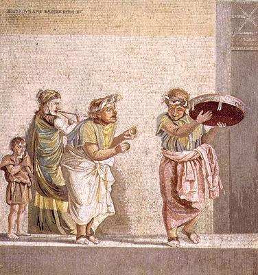Strolling masked musicians, scene from a comedy play by Dioskourides of Samos (2nd century BC), foun von 