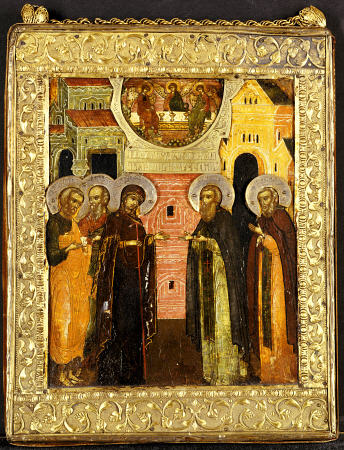 The Appearance Of The Holy Mother Of God To Saints Sergei And Nikon, Depicted Full Length, In Front von 