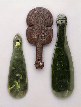 Three Maori Hand Clubs Including Two Made From Nephrite