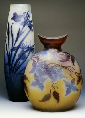 Two Galle Double-Overlay Acid-Etched Vases