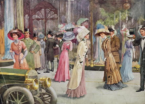 The Exterior of Harrod's Department Store, Fashion Plate, 1909 (chromolitho) von 