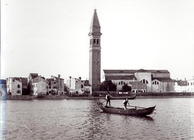 View of the church of San Martino on the island of Burano from the lagoon (b/w photo) C19th