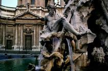 View of the Four Rivers Fountain by Gian Lorenzo Bernini (1598-1680) and the Facade of Saint Agnes i 15th
