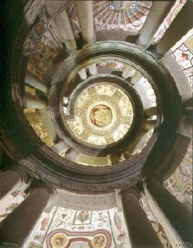 View of the stone spiral staircase looking up towards the ceiling, designed by Jacopo Vignola (1505-