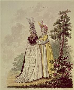 Walking dresses from N. Heideloff''s `Gallery of Fashion'', 1796;