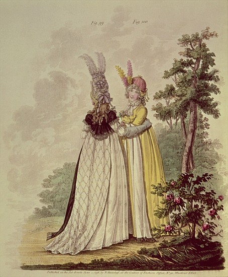 Walking dresses from N. Heideloff''s `Gallery of Fashion'', 1796; von 