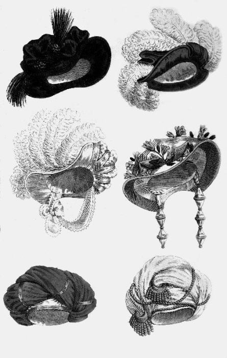 Woman's fashion, France : different sorts of hats, engraving von 