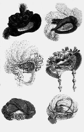 Woman's fashion, France : different sorts of hats, engraving in 1822