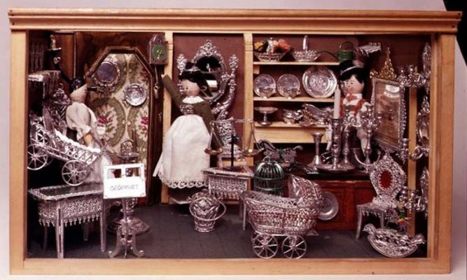 White metal doll's house furnishings, German, 20th century. Made by the firm Babette Schweizer, etab von 