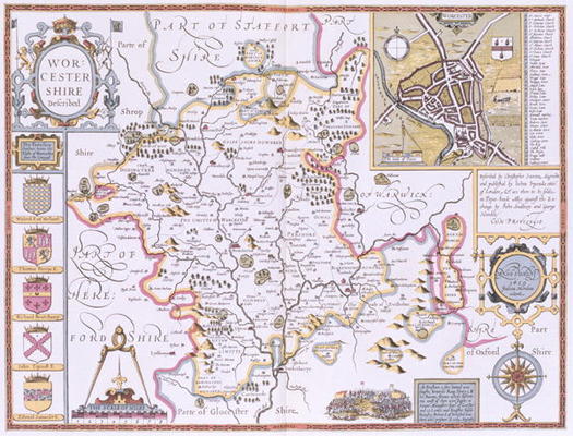 Worchestershire, engraved by Jodocus Hondius (1563-1612) from John Speed's 'Theatre of the Empire of von 