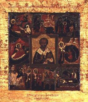 Russian icon of scenes from the life of St. Nicholas late 16th