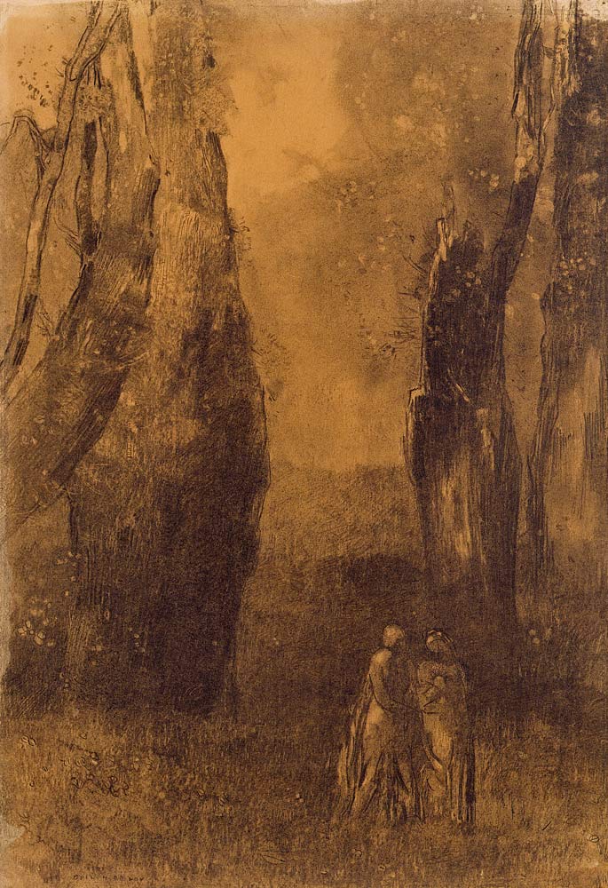 Lovers in a rocky landscape (charcoal) von Odilon Redon