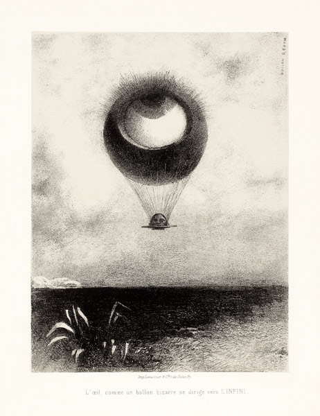 Wie ein bizarrer Ballon wendet sich das Auge an die Unendlichkeit. Serie: Für Edgar Poe von Odilon Redon
