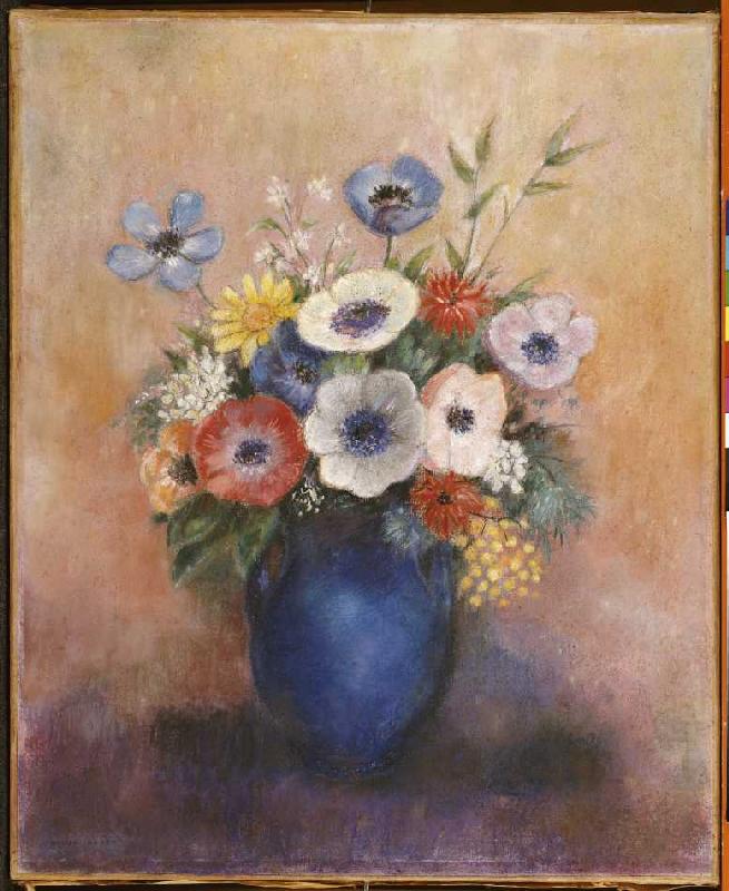 Blumen in einer blauen Vase. von Odilon Redon