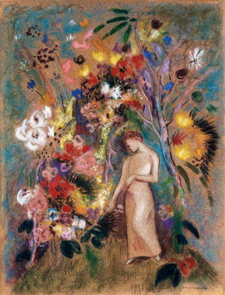 Frauengestalt in Blumen von Odilon Redon